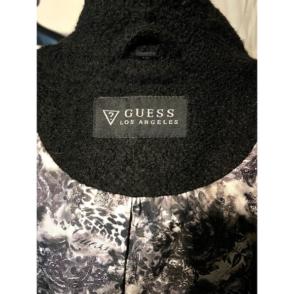 Guess Los Angeles Black Wool-Blend Asymmetrical Zip Coat Size Large EUC - Picture 8 of 13